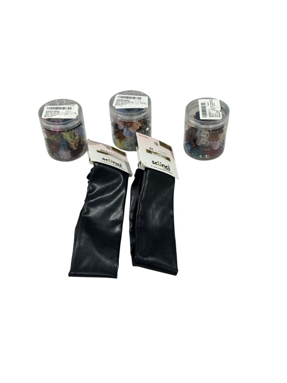 Set of 2 Scunci Headwraps & Set of 3 Mini Hair Claw Clips Set Faux Leather Headb